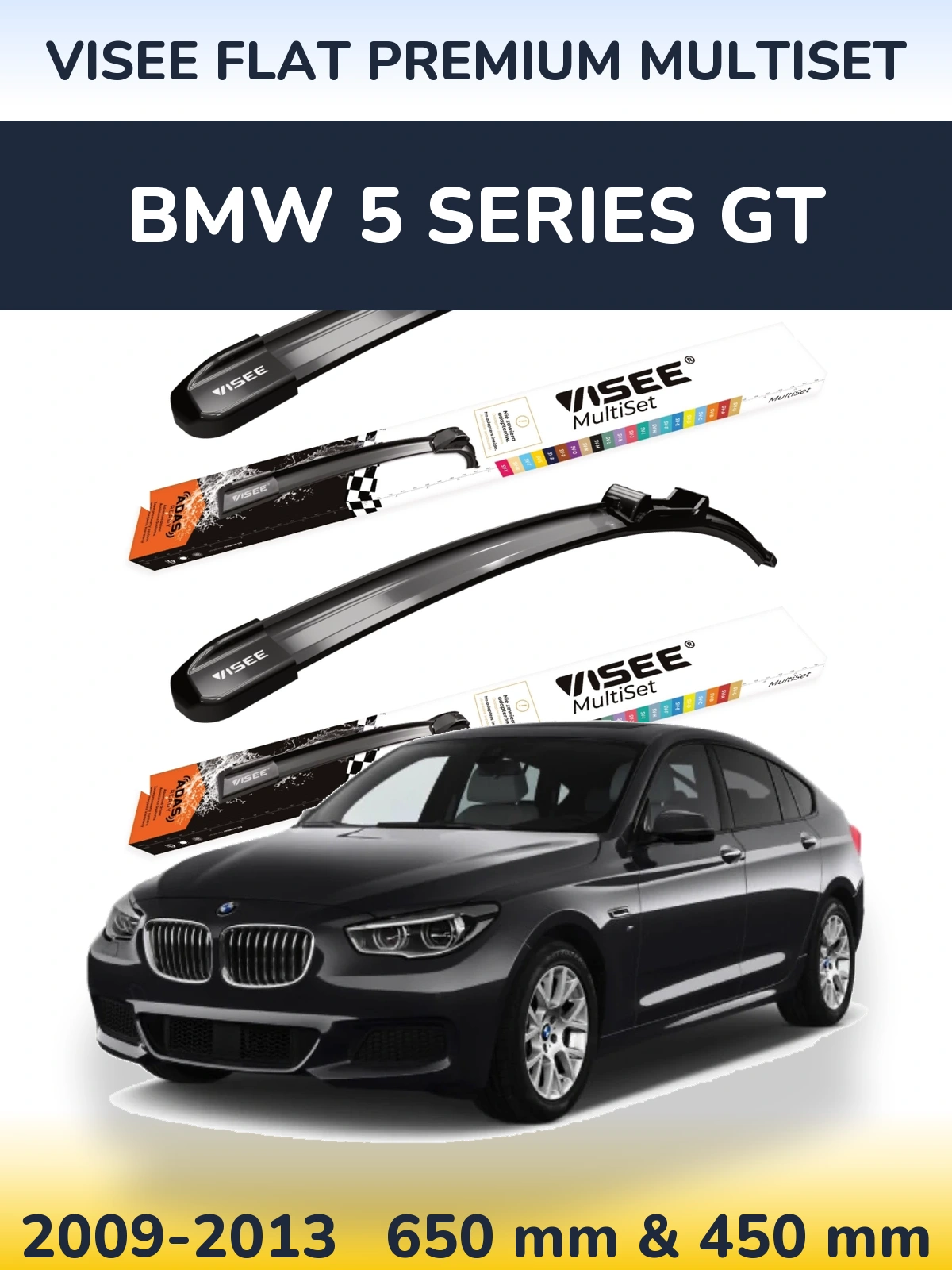 Sada předních stěračů VISEE FLAT PREMIUM MultiSet 650 a 450 mm pro BMW 5 Series GT 2009-2013
