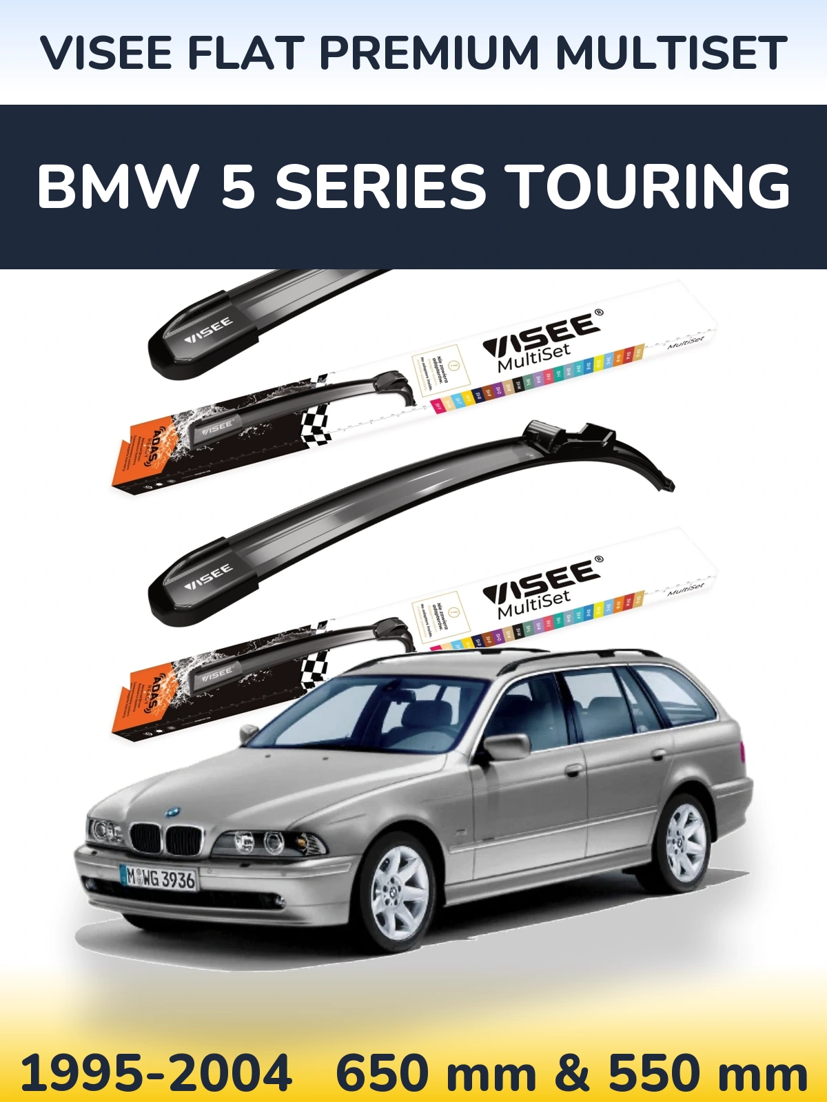 Sada předních stěračů VISEE FLAT PREMIUM MultiSet 650 a 550 mm pro BMW 5 Series Touring 1995-2004