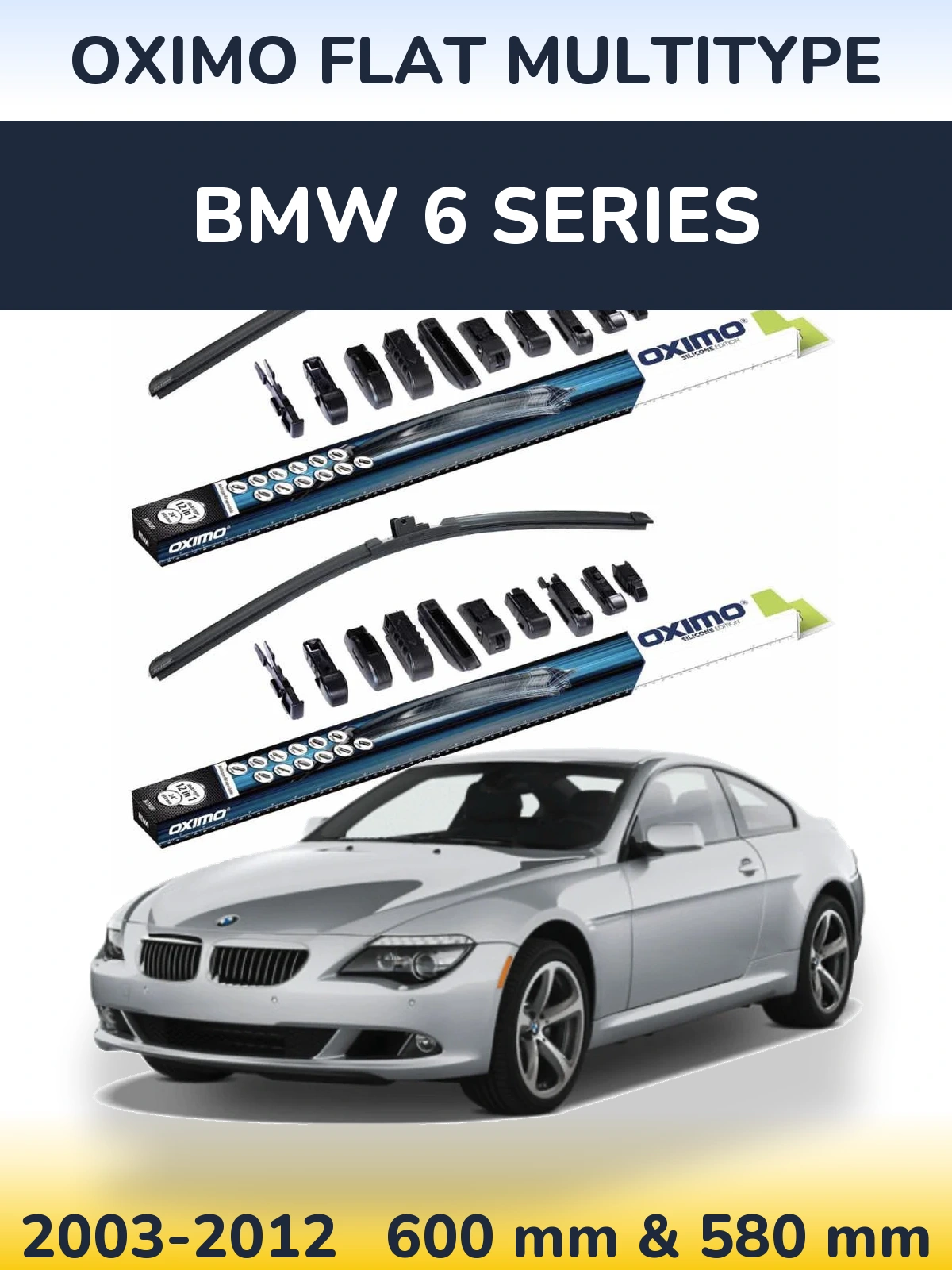 Sada předních stěračů Oximo Flat MultiType 600 a 580 mm pro BMW 6 Series 2003-2012