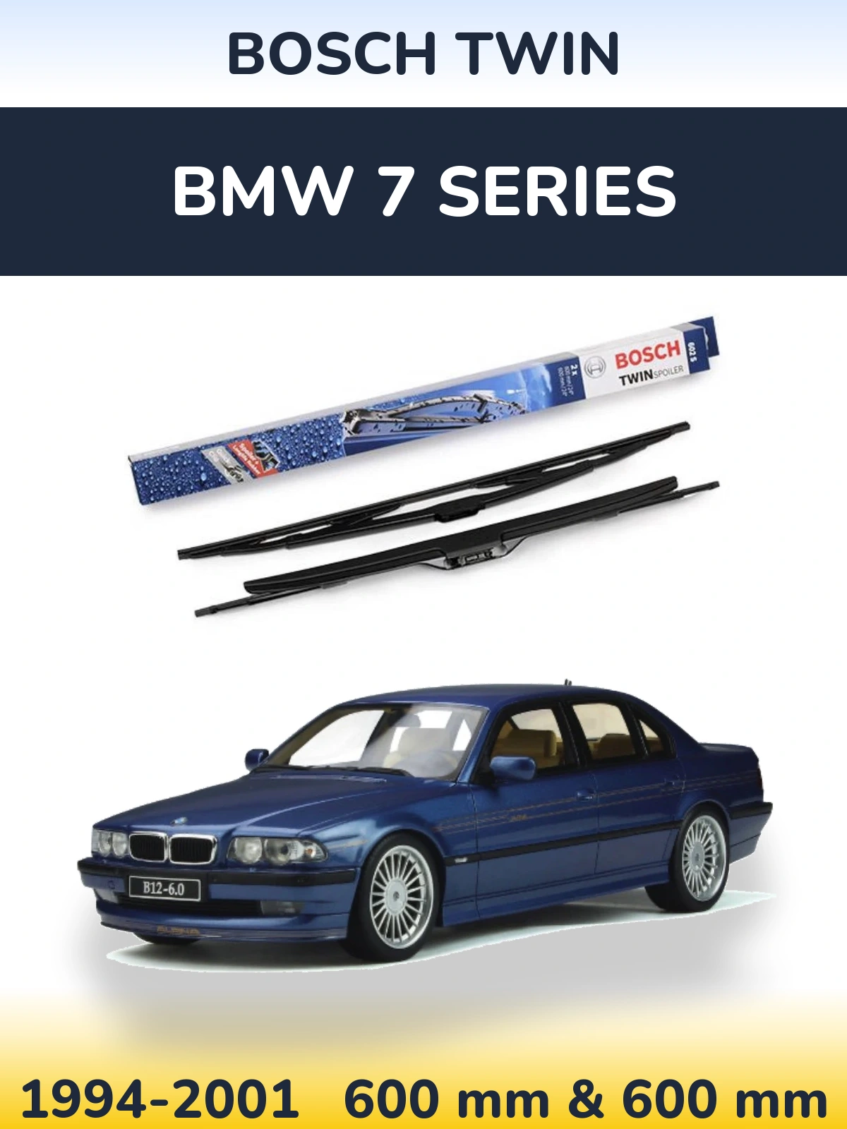 Sada předních stěračů BOSCH Twin 600 a 600 mm pro BMW 7 Series 1994-2001