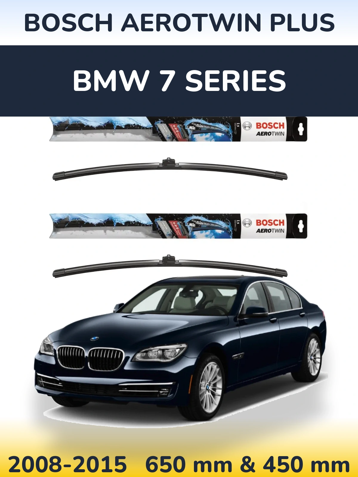 Sada předních stěračů BOSCH AeroTwin Plus 650 a 450 mm pro BMW 7 Series 2008-2015