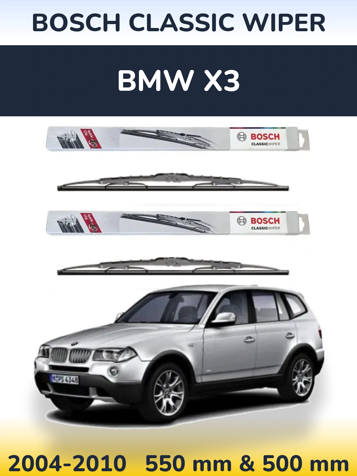 Sada předních stěračů BOSCH Classic Wiper 550 a 500 mm pro BMW X3 2004-2010