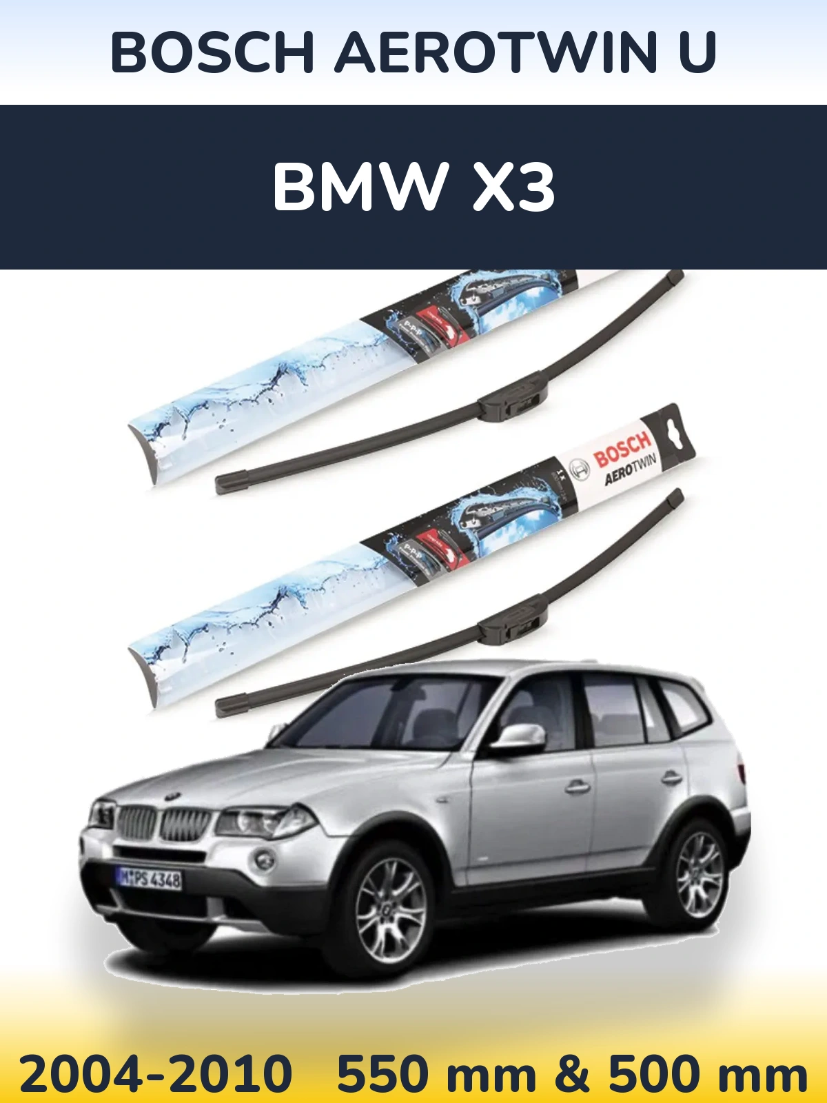 Комплект передніх щіток BOSCH AeroTwin U 550 & 500 мм для BMW X3 2004-2010