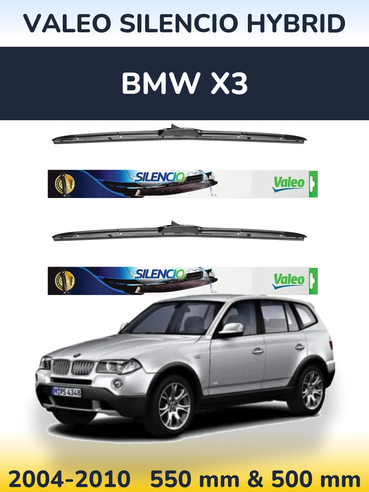 Комплект передніх щіток Valeo Silencio Hybrid 550 & 500 мм для BMW X3 2004-2010