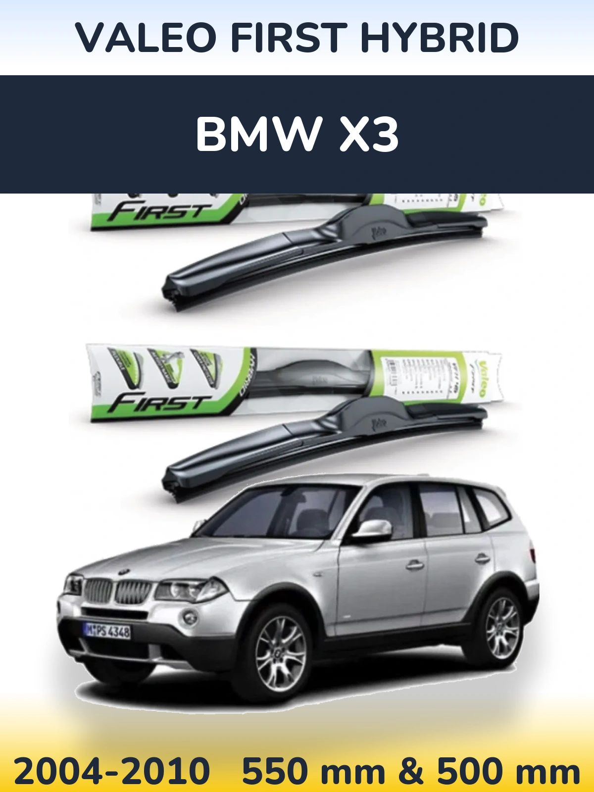 Sada předních stěračů Valeo First Hybrid 550 a 500 mm pro BMW X3 2004-2010