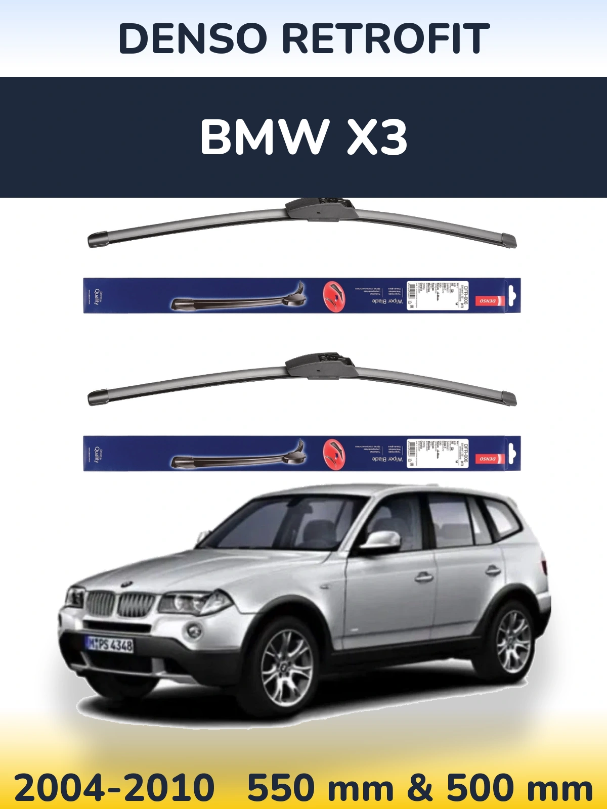 Sada předních stěračů Denso Retrofit 550 a 500 mm pro BMW X3 2004-2010
