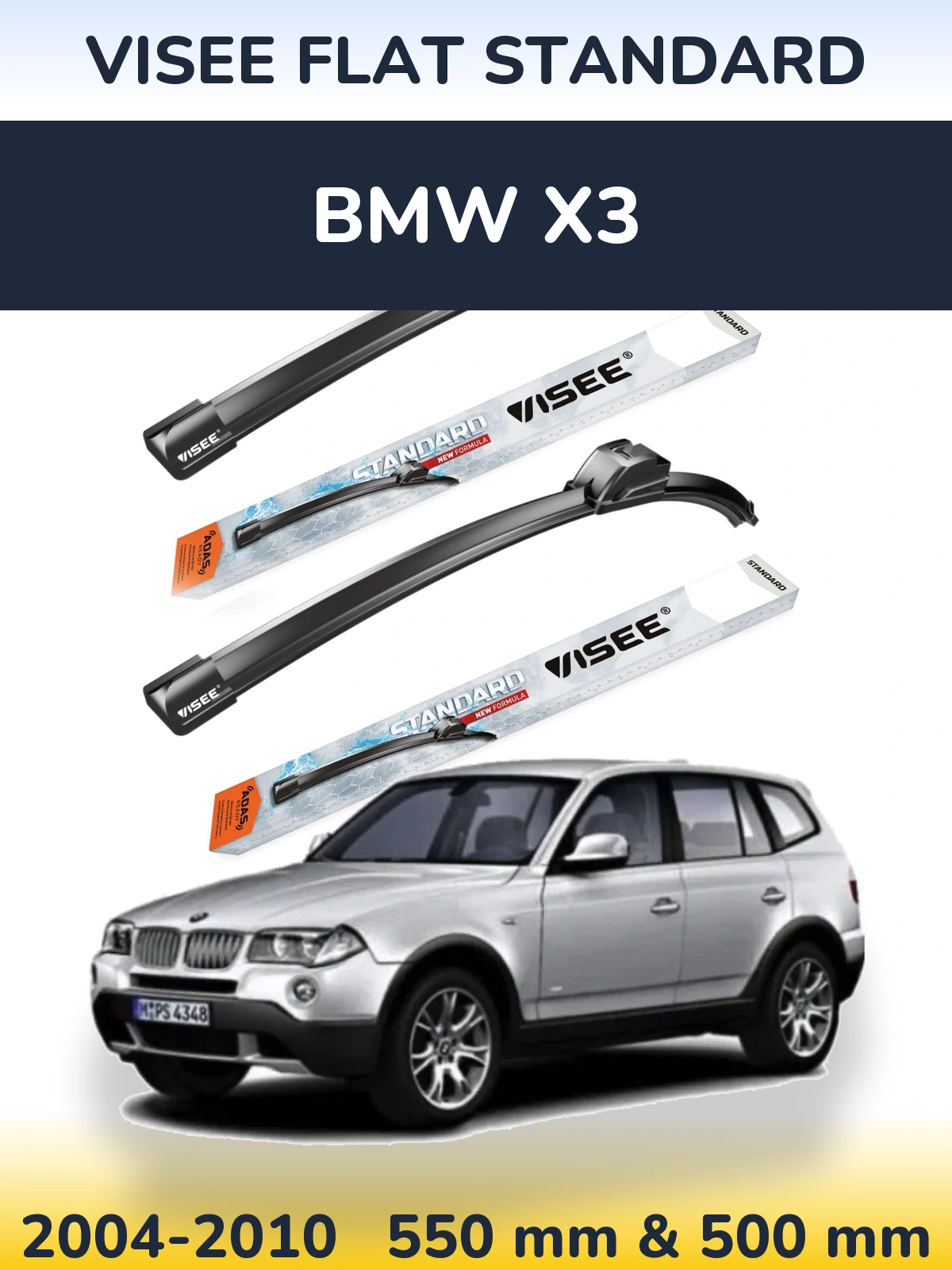 Sada předních stěračů VISEE FLAT STANDARD 550 a 500 mm pro BMW X3 2004-2010