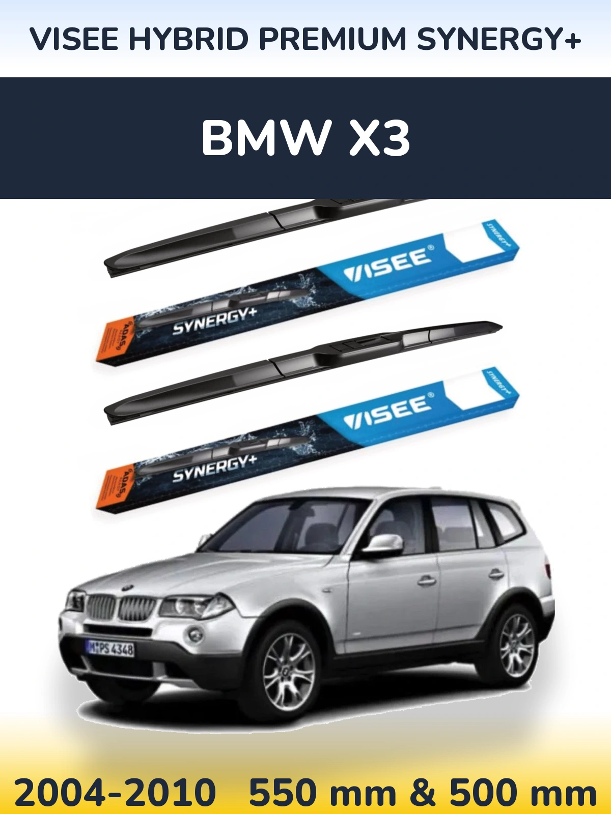 Sada předních stěračů VISEE HYBRID PREMIUM SYNERGY+ 550 a 500 mm pro BMW X3 2004-2010