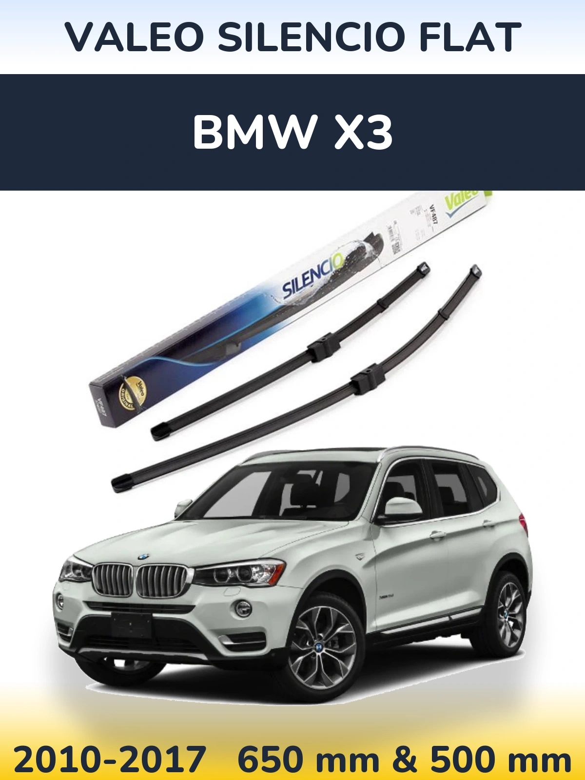 Sada předních stěračů Valeo Silencio Flat 650 a 500 mm pro BMW X3 2010-2017