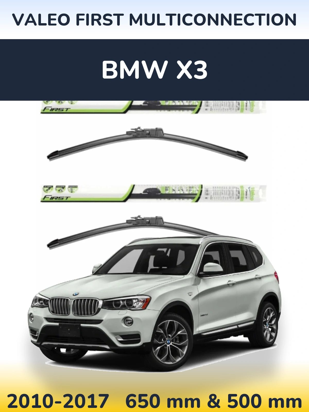 Sada předních stěračů Valeo First MultiConnection 650 a 500 mm pro BMW X3 2010-2017