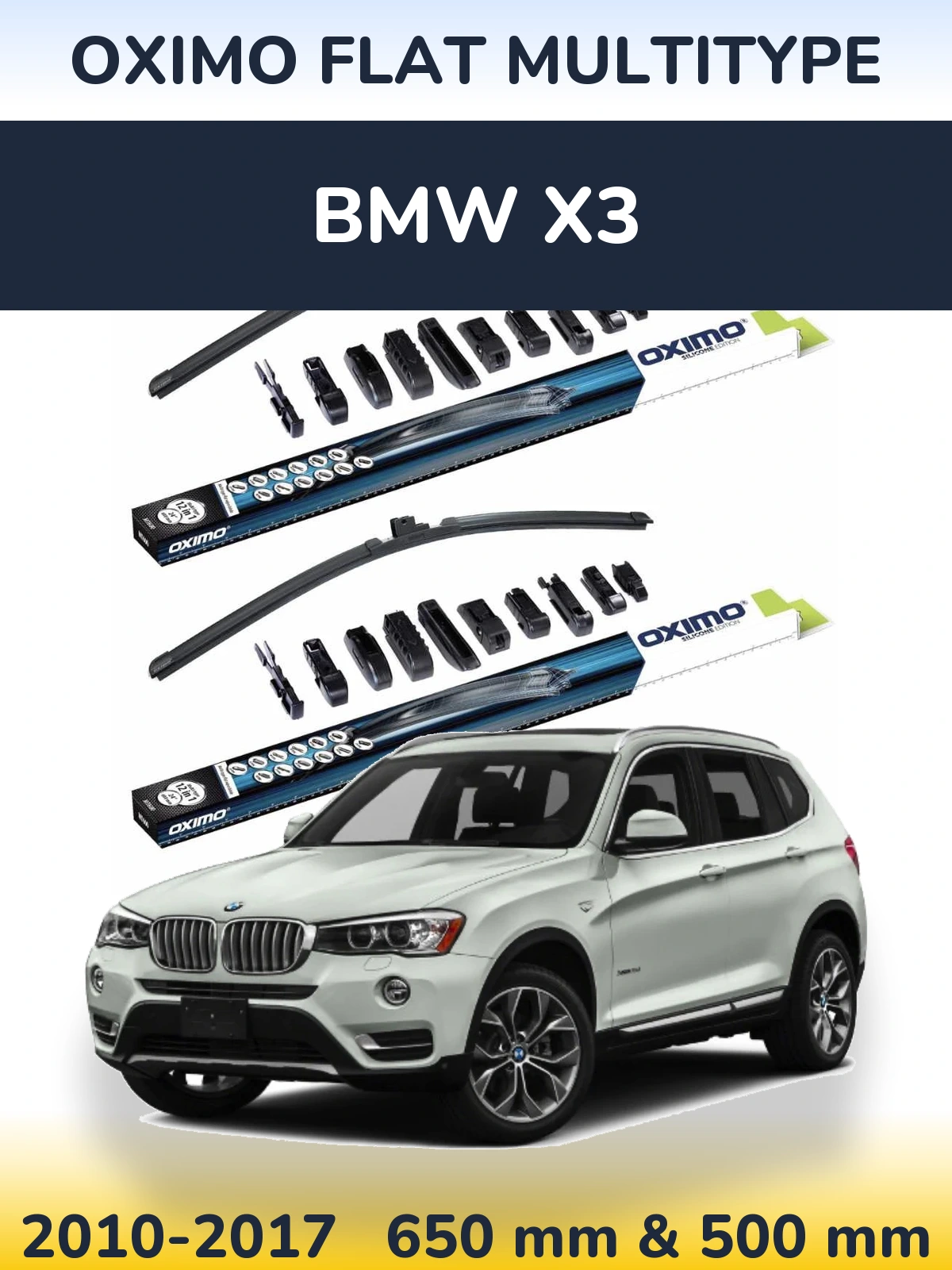 Sada předních stěračů Oximo Flat MultiType 650 a 500 mm pro BMW X3 2010-2017
