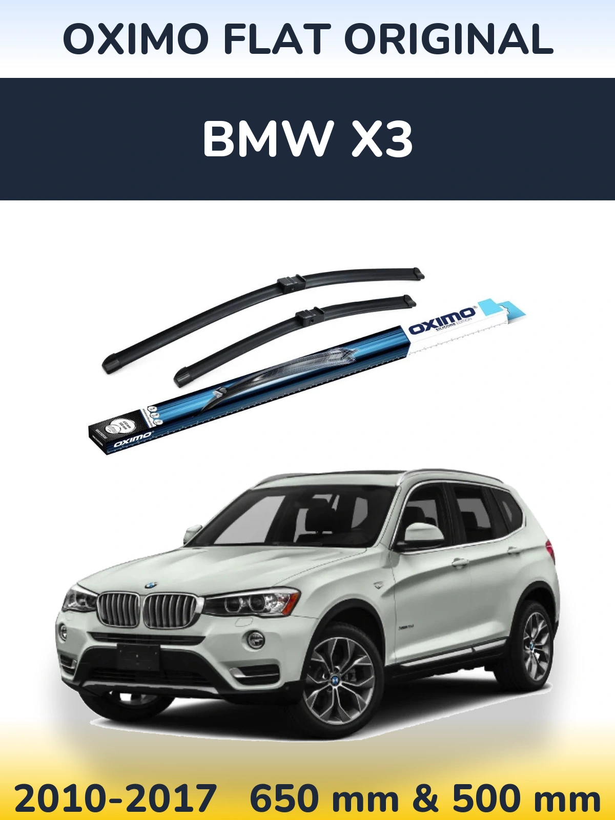 Sada předních stěračů Oximo Flat Original 650 a 500 mm pro BMW X3 2010-2017