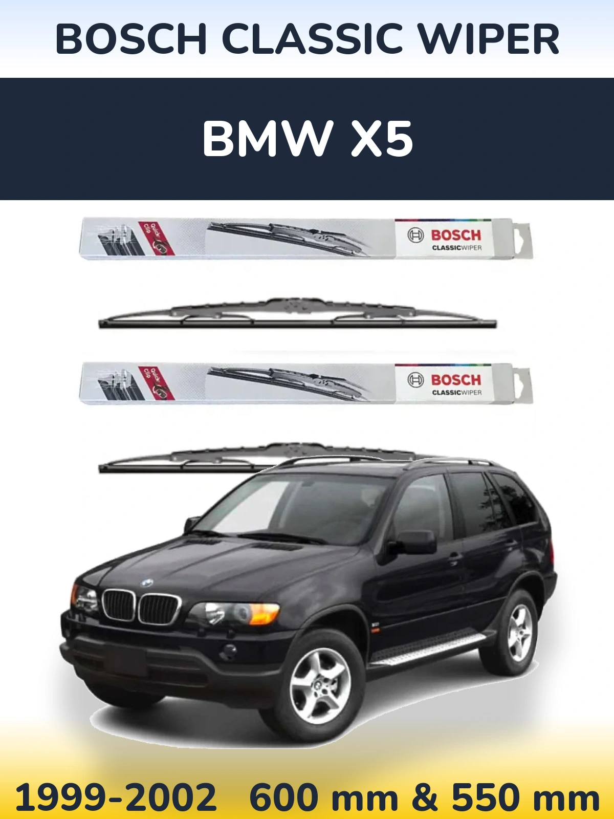 Sada předních stěračů BOSCH Classic Wiper 600 a 550 mm pro BMW X5 1999-2002