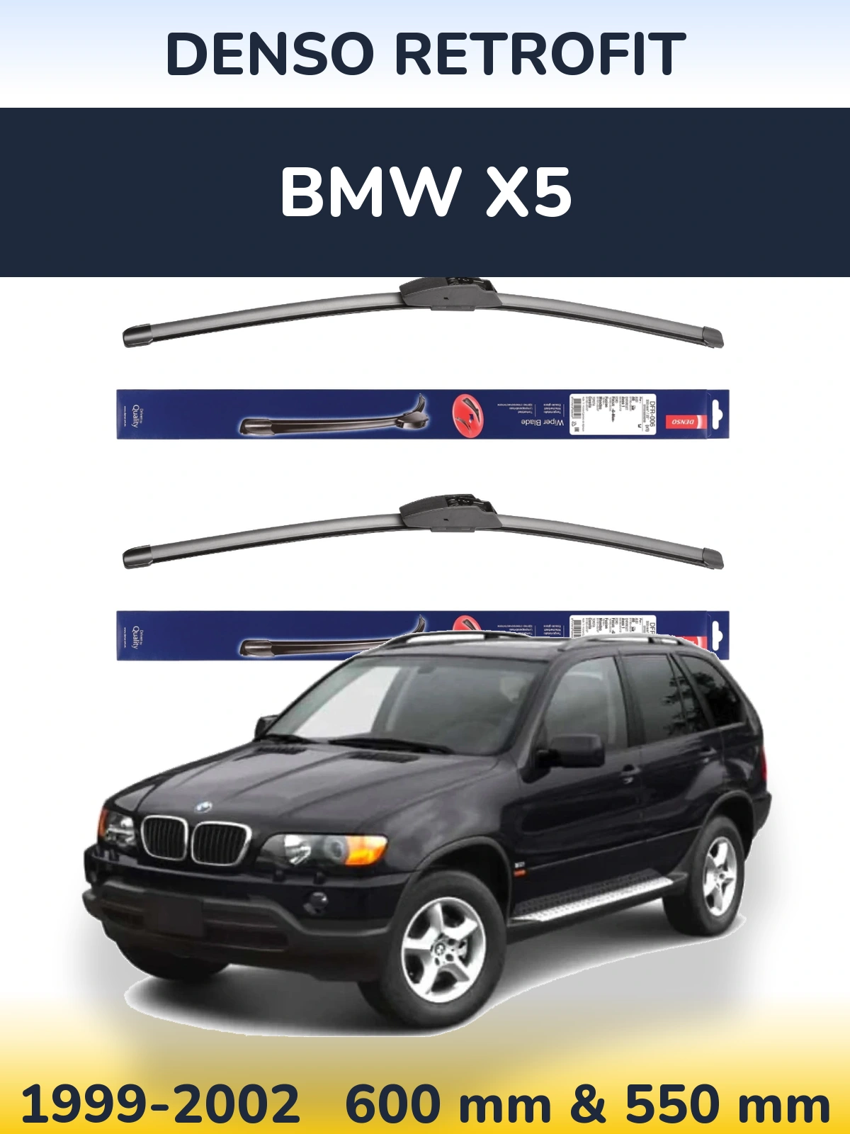Sada předních stěračů Denso Retrofit 600 a 550 mm pro BMW X5 1999-2002