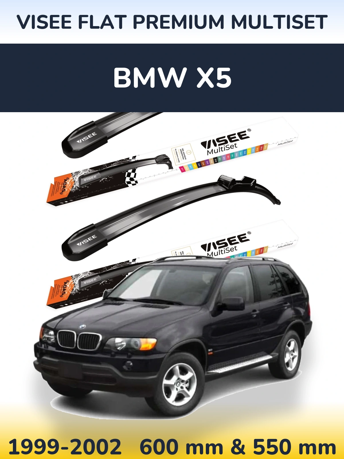 Sada předních stěračů VISEE FLAT PREMIUM MultiSet 600 a 550 mm pro BMW X5 1999-2002