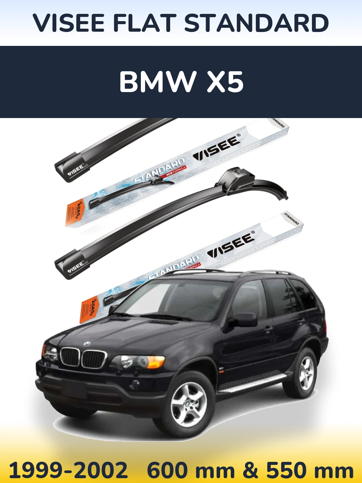 Sada předních stěračů VISEE FLAT STANDARD 600 a 550 mm pro BMW X5 1999-2002