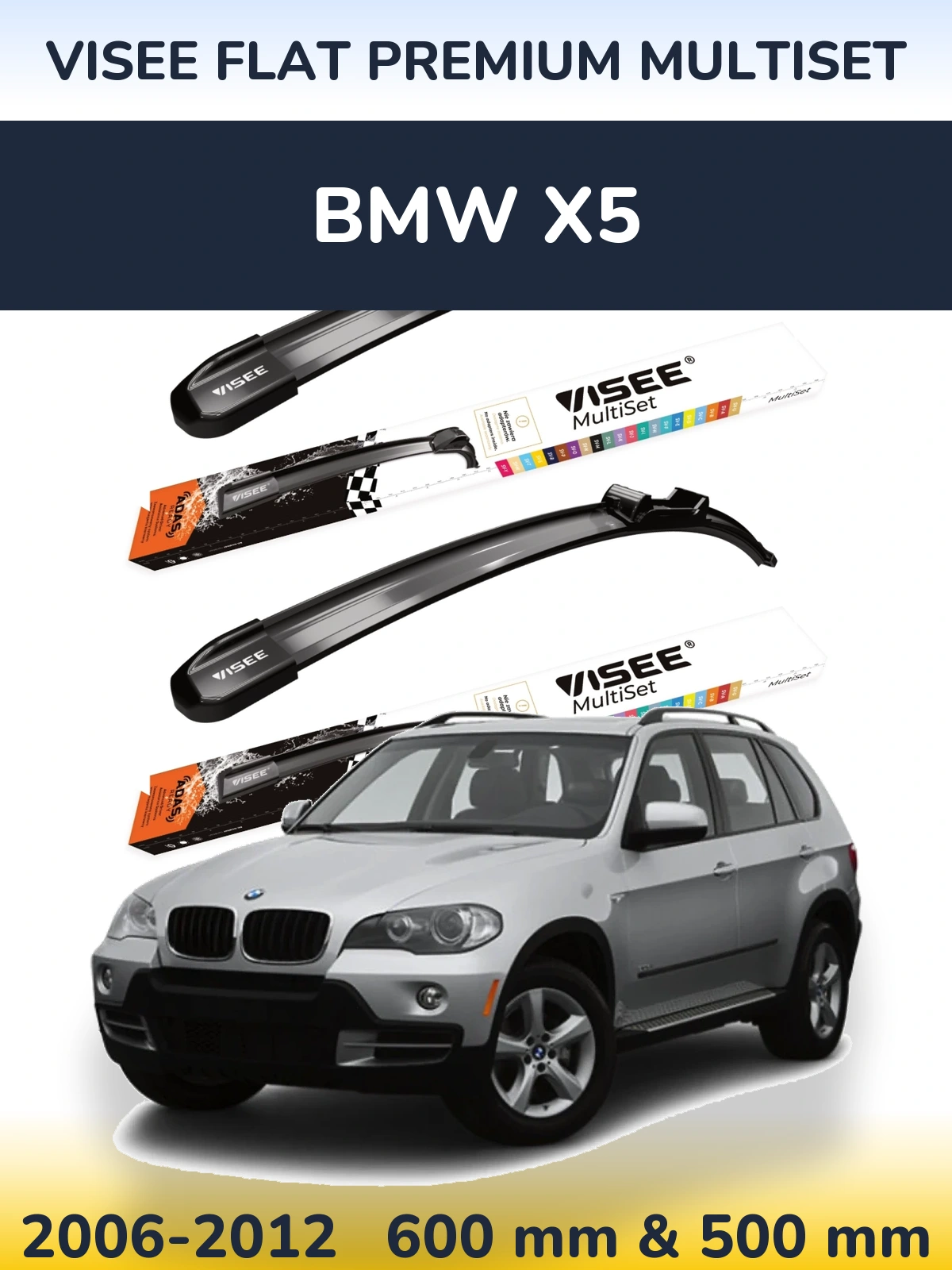 Sada předních stěračů VISEE FLAT PREMIUM MultiSet 600 a 500 mm pro BMW X5 2006-2012