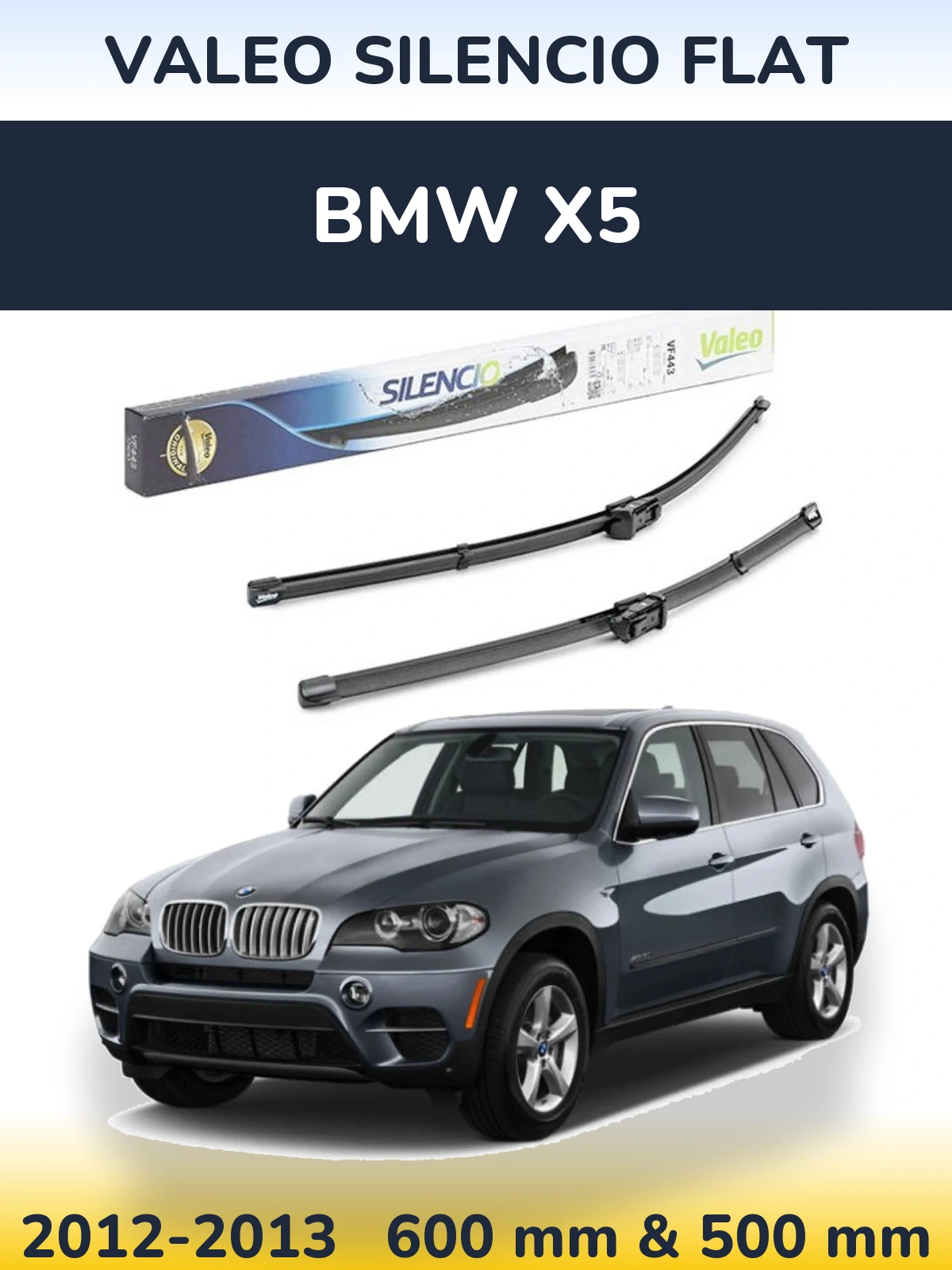 Sada předních stěračů Valeo Silencio Flat 600 a 500 mm pro BMW X5 2012-2013