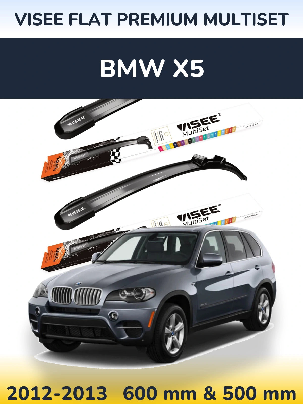 Sada předních stěračů VISEE FLAT PREMIUM MultiSet 600 a 500 mm pro BMW X5 2012-2013