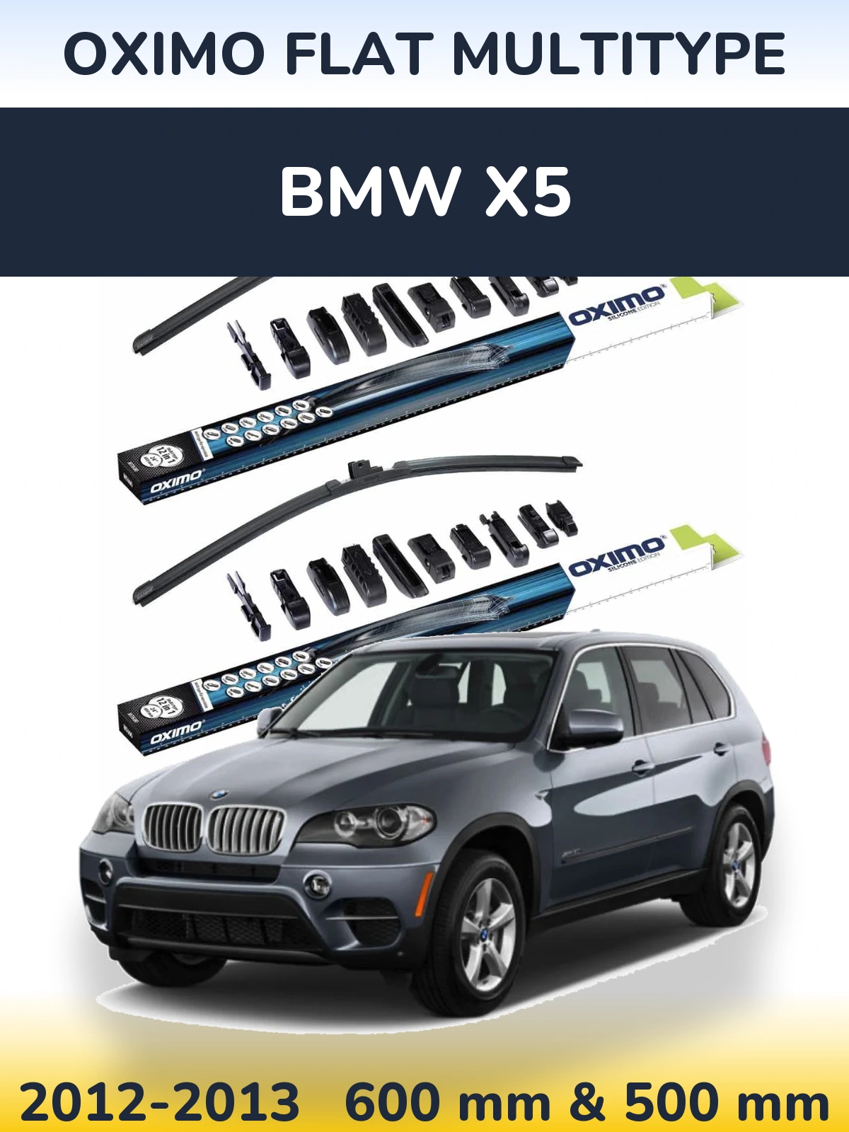 Sada předních stěračů Oximo Flat MultiType 600 a 500 mm pro BMW X5 2012-2013