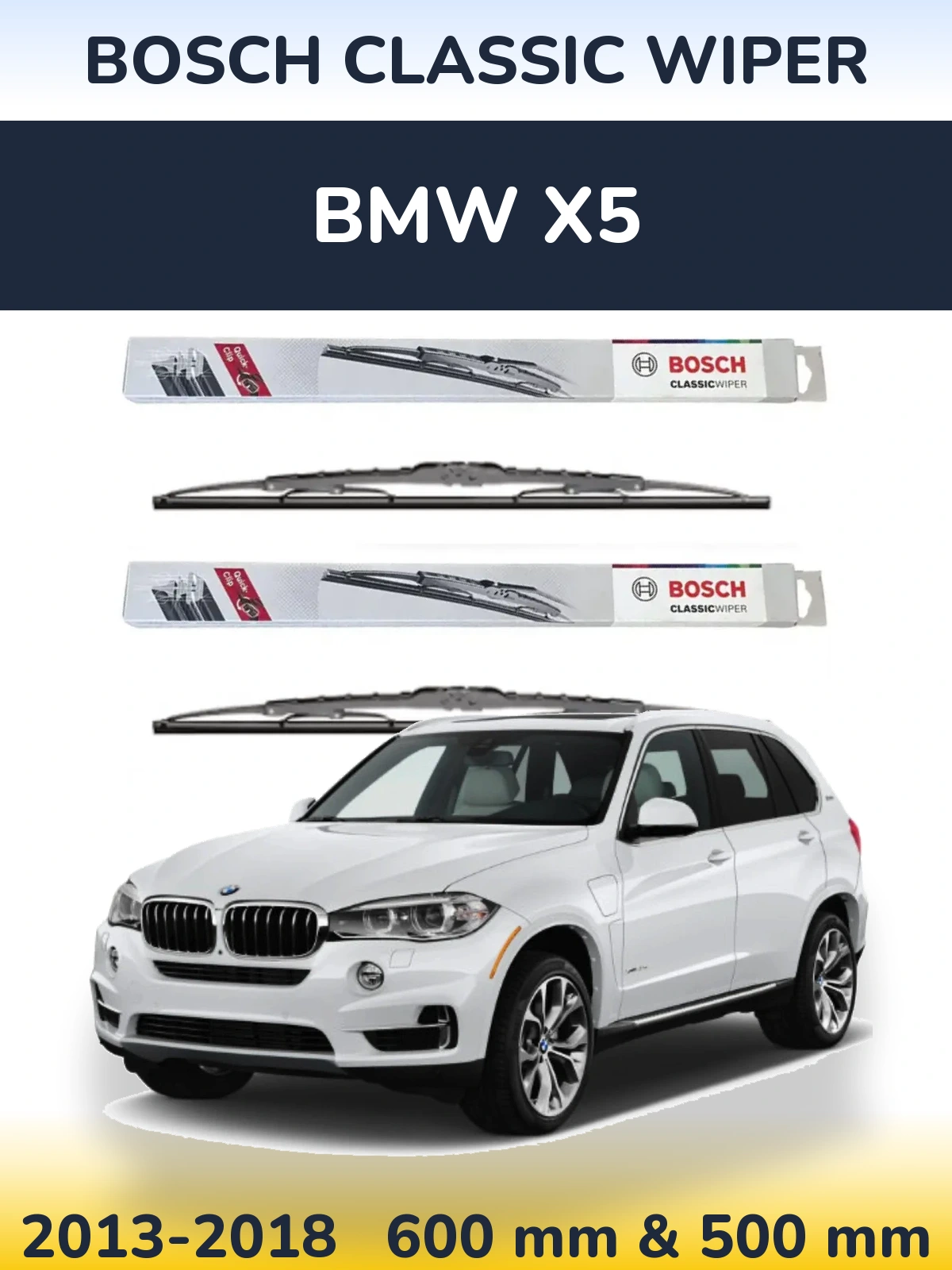 Sada předních stěračů BOSCH Classic Wiper 600 a 500 mm pro BMW X5 2013-2018