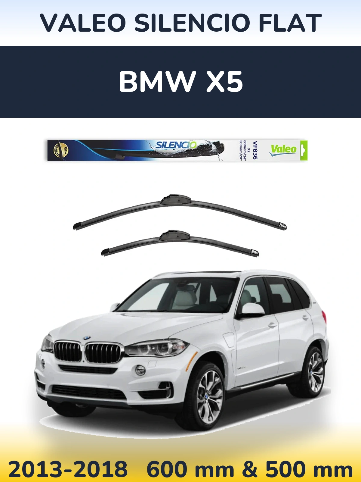 Sada předních stěračů Valeo Silencio Flat 600 a 500 mm pro BMW X5 2013-2018