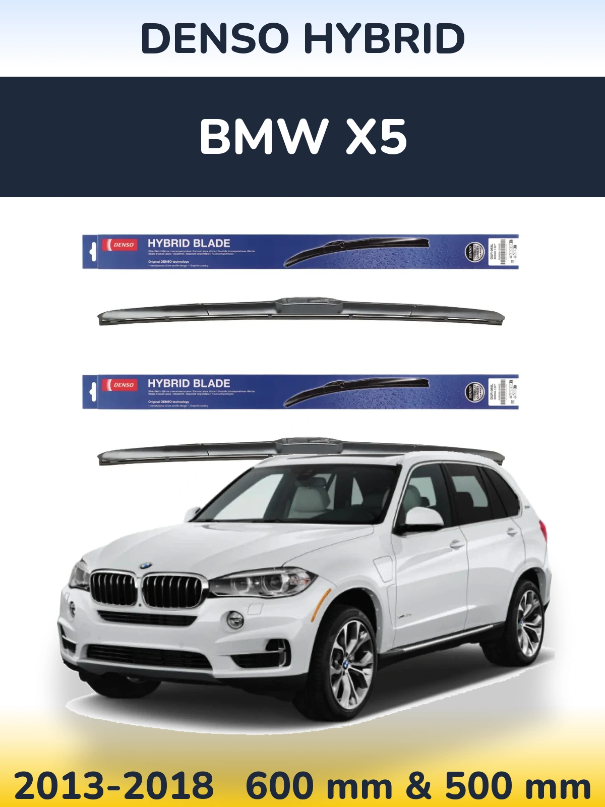 Sada předních stěračů Denso Hybrid 600 a 500 mm pro BMW X5 2013-2018