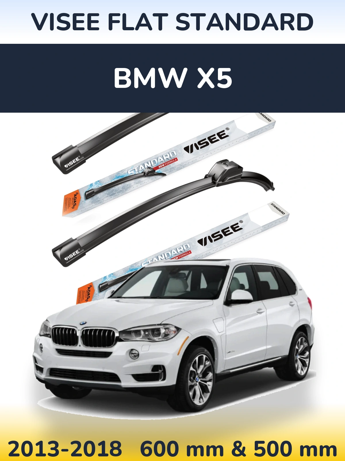 Sada předních stěračů VISEE FLAT STANDARD 600 a 500 mm pro BMW X5 2013-2018