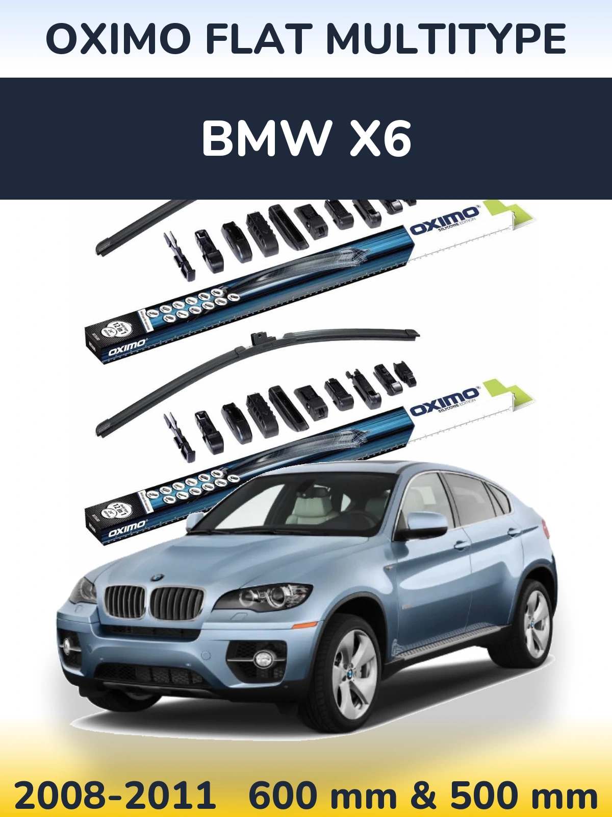 Sada předních stěračů Oximo Flat MultiType 600 a 500 mm pro BMW X6 2008-2011