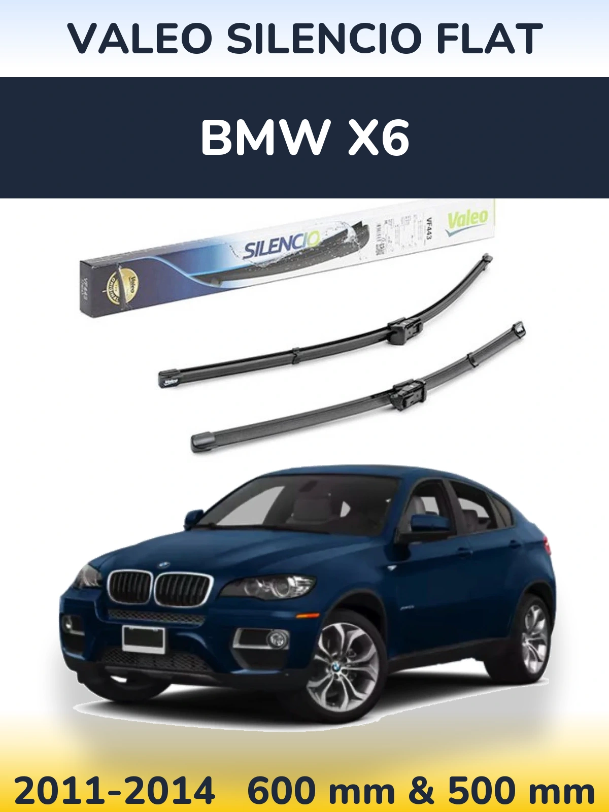 Sada předních stěračů Valeo Silencio Flat 600 a 500 mm pro BMW X6 2011-2014