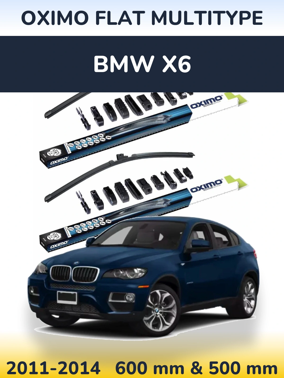 Sada předních stěračů Oximo Flat MultiType 600 a 500 mm pro BMW X6 2011-2014