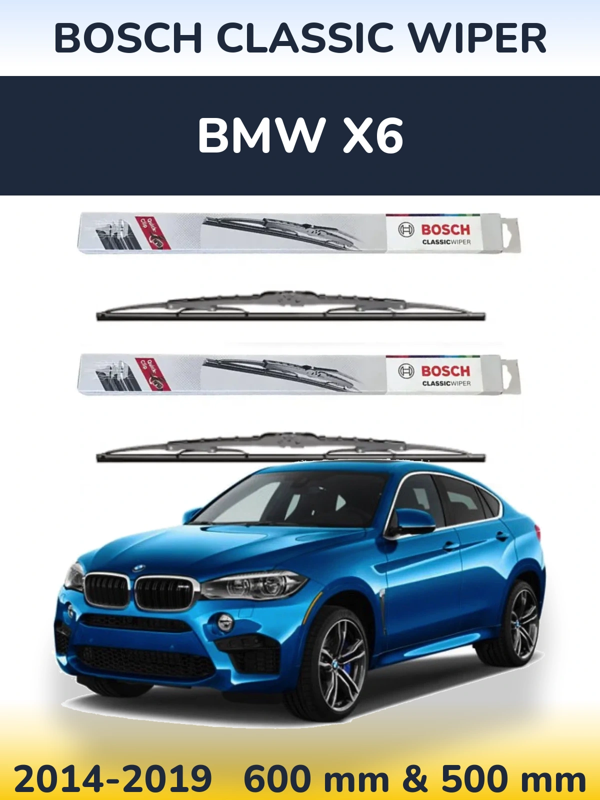 Sada předních stěračů BOSCH Classic Wiper 600 a 500 mm pro BMW X6 2014-2019