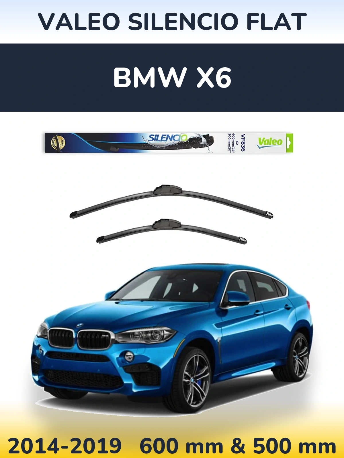 Sada předních stěračů Valeo Silencio Flat 600 a 500 mm pro BMW X6 2014-2019