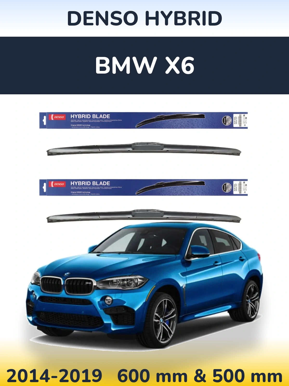 Sada předních stěračů Denso Hybrid 600 a 500 mm pro BMW X6 2014-2019
