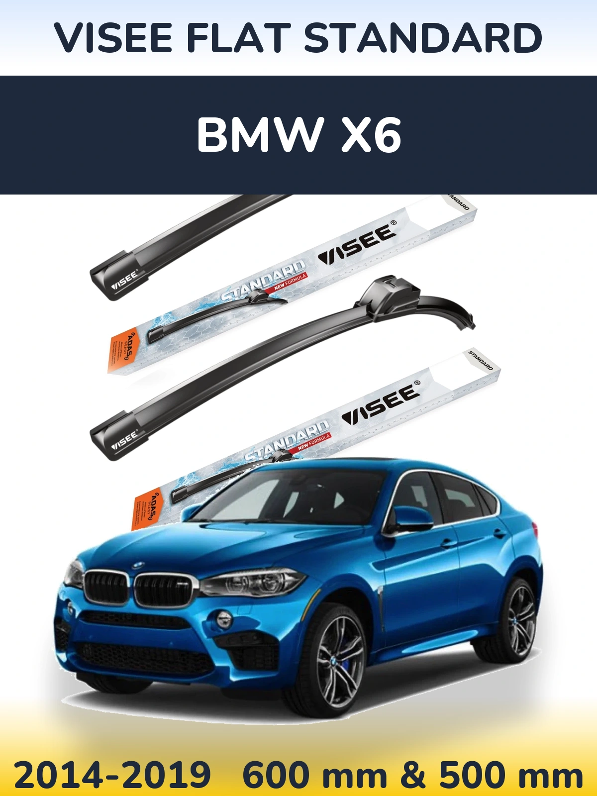 Sada předních stěračů VISEE FLAT STANDARD 600 a 500 mm pro BMW X6 2014-2019