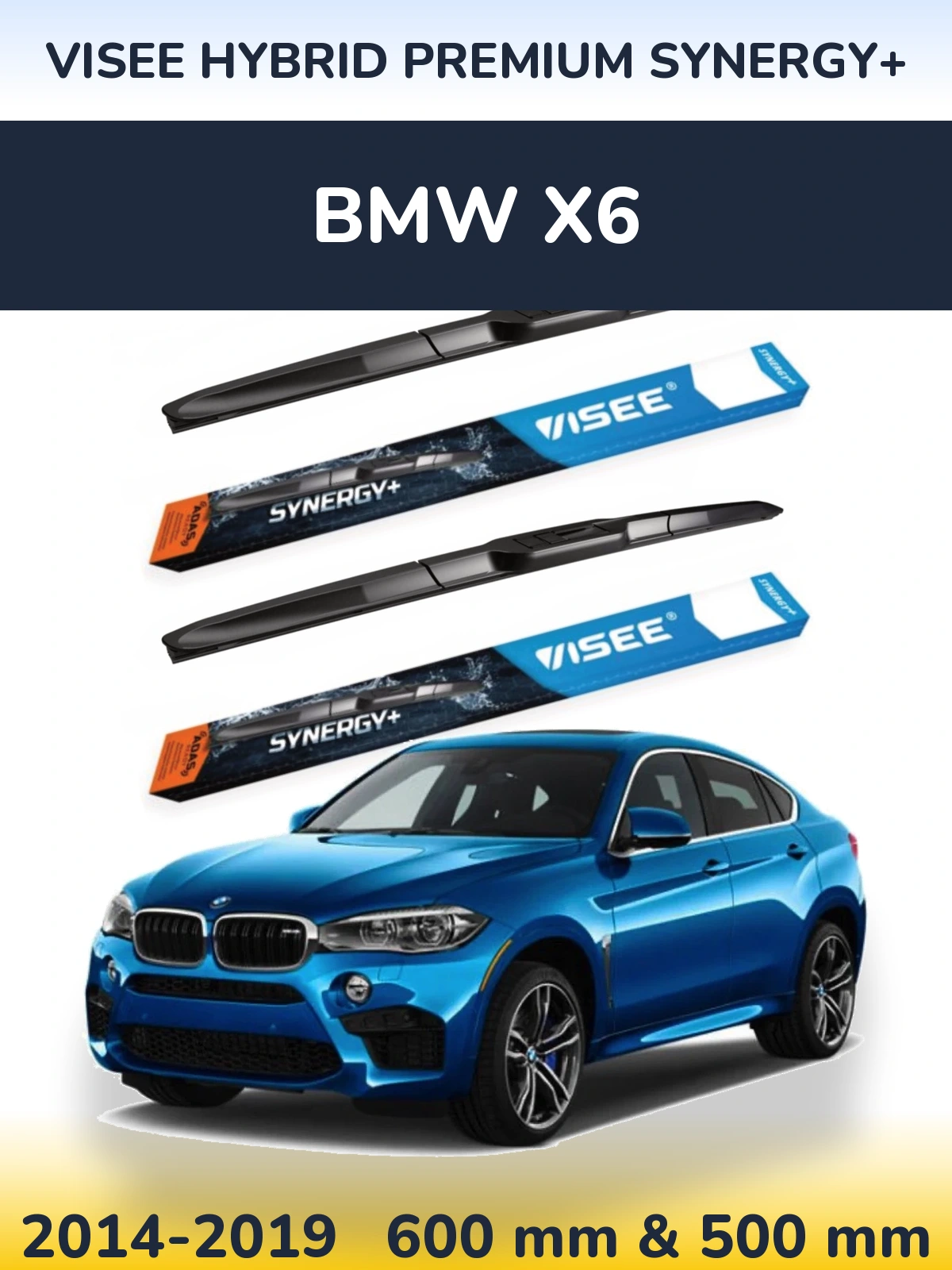 Sada předních stěračů VISEE HYBRID PREMIUM SYNERGY+ 600 a 500 mm pro BMW X6 2014-2019