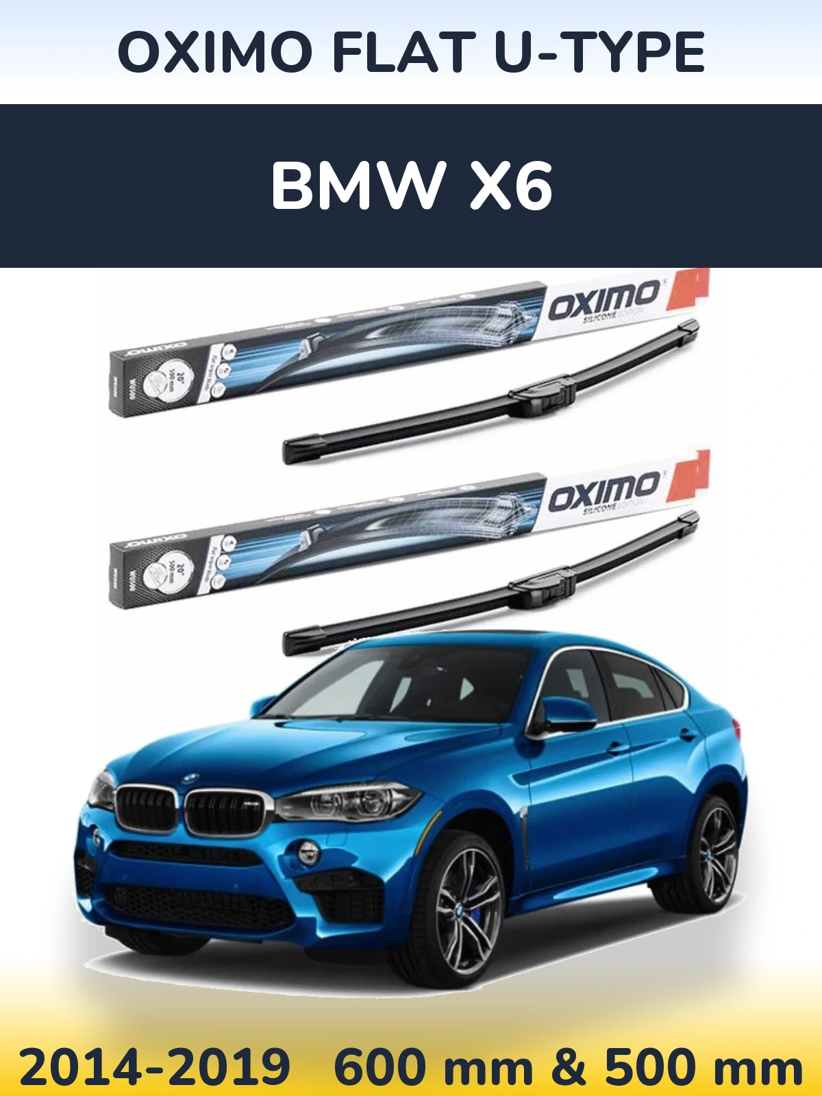 Sada předních stěračů Oximo Flat U-type 600 a 500 mm pro BMW X6 2014-2019