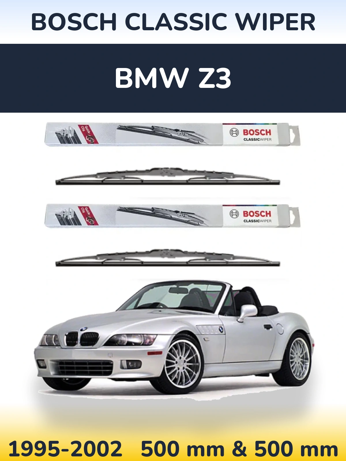 Sada předních stěračů BOSCH Classic Wiper 500 a 500 mm pro BMW Z3 1995-2002