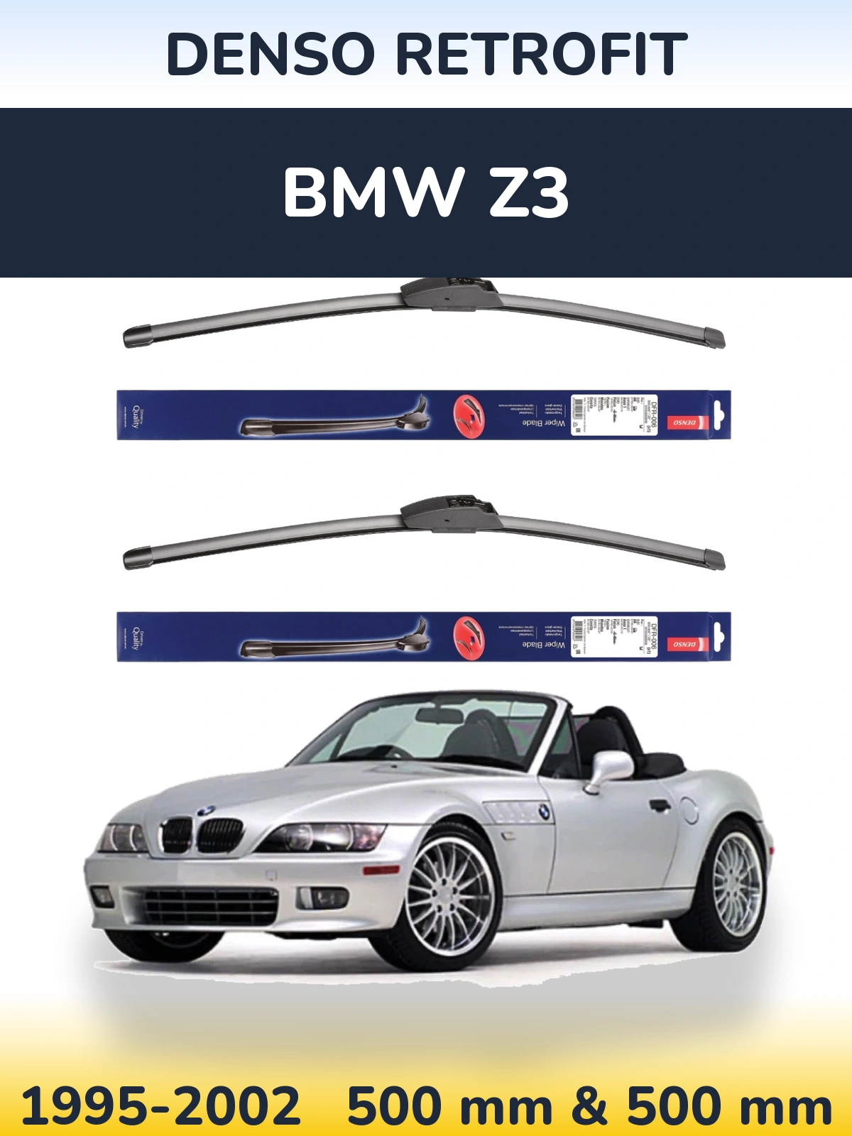 Sada předních stěračů Denso Retrofit 500 a 500 mm pro BMW Z3 1995-2002