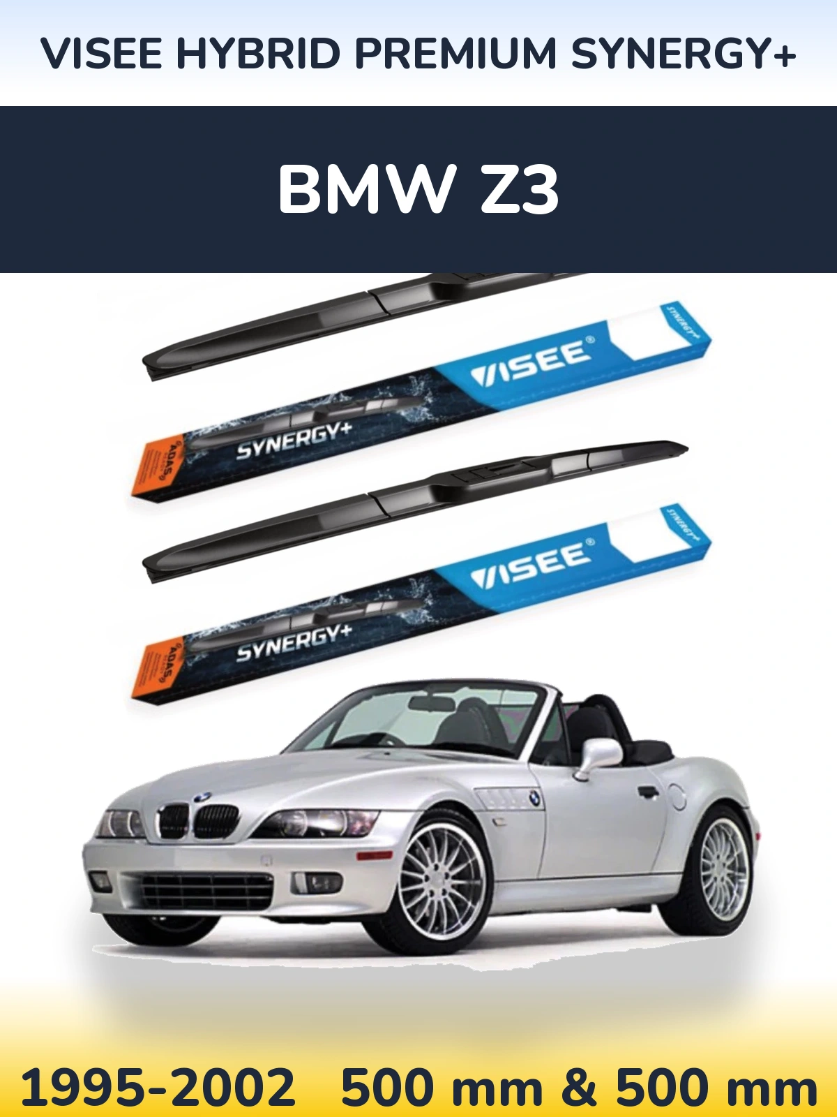 Sada předních stěračů VISEE HYBRID PREMIUM SYNERGY+ 500 a 500 mm pro BMW Z3 1995-2002