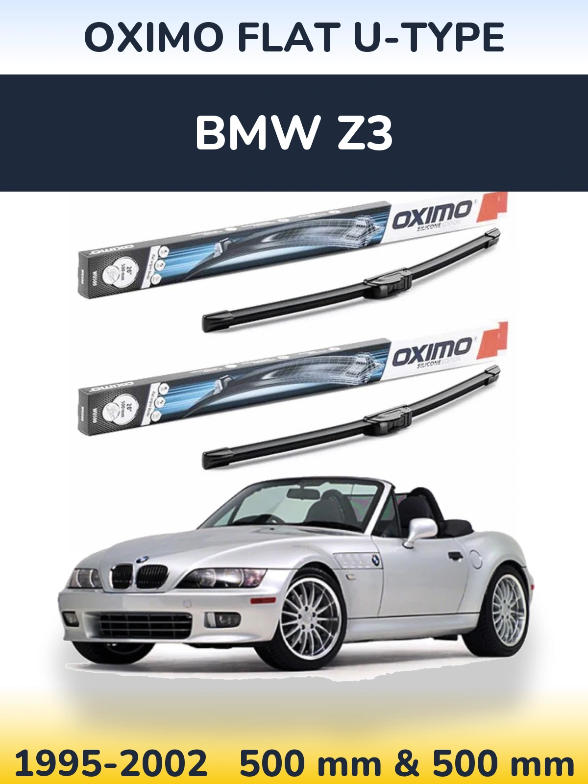 Sada předních stěračů Oximo Flat U-type 500 a 500 mm pro BMW Z3 1995-2002