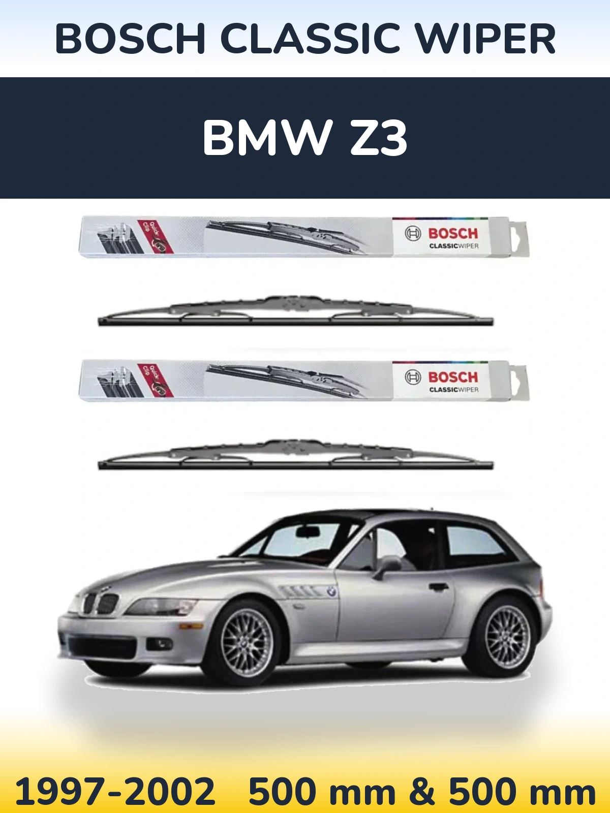 Sada předních stěračů BOSCH Classic Wiper 500 a 500 mm pro BMW Z3 1997-2002
