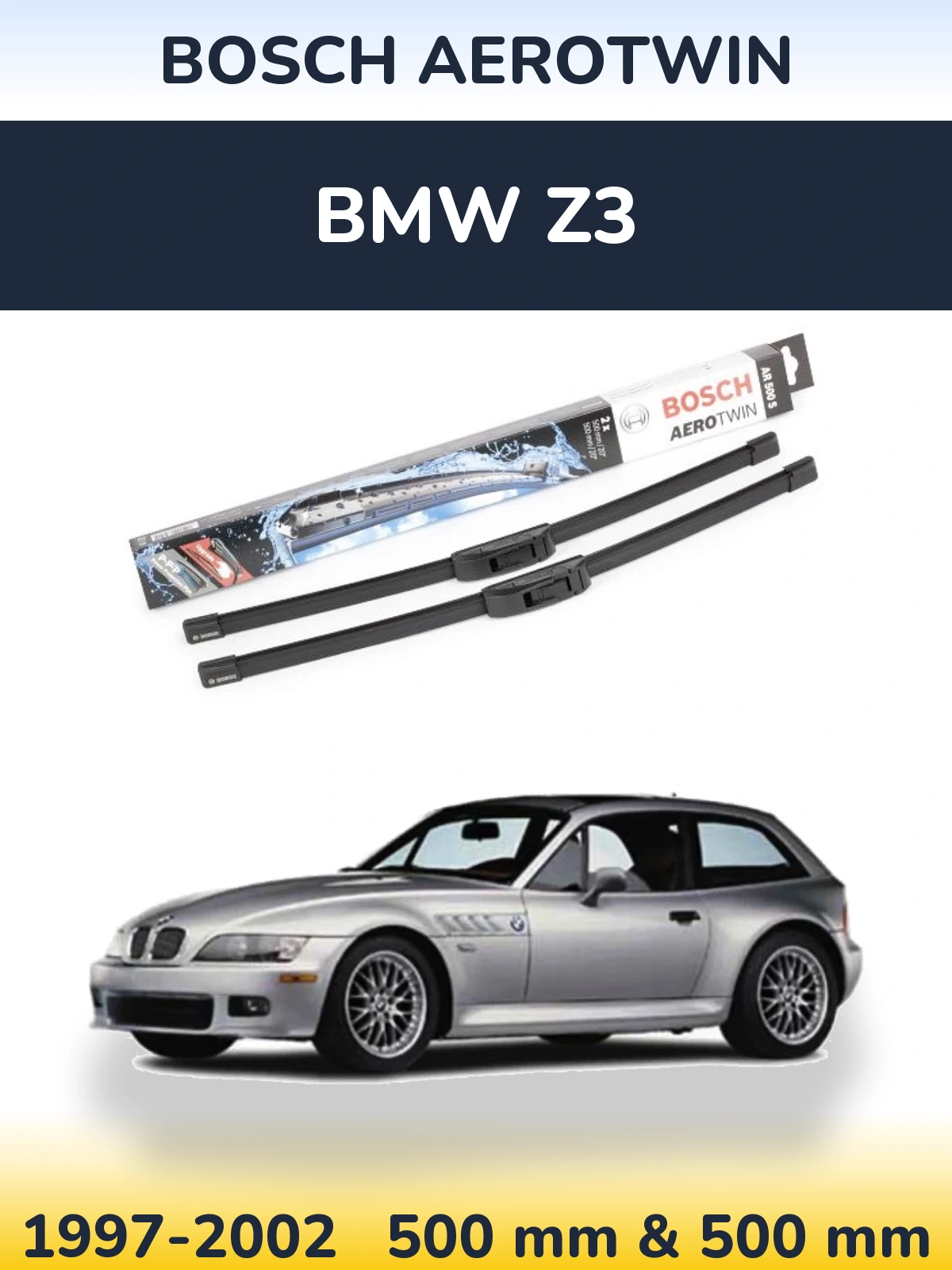 Sada předních stěračů BOSCH AeroTwin 500 a 500 mm pro BMW Z3 1997-2002