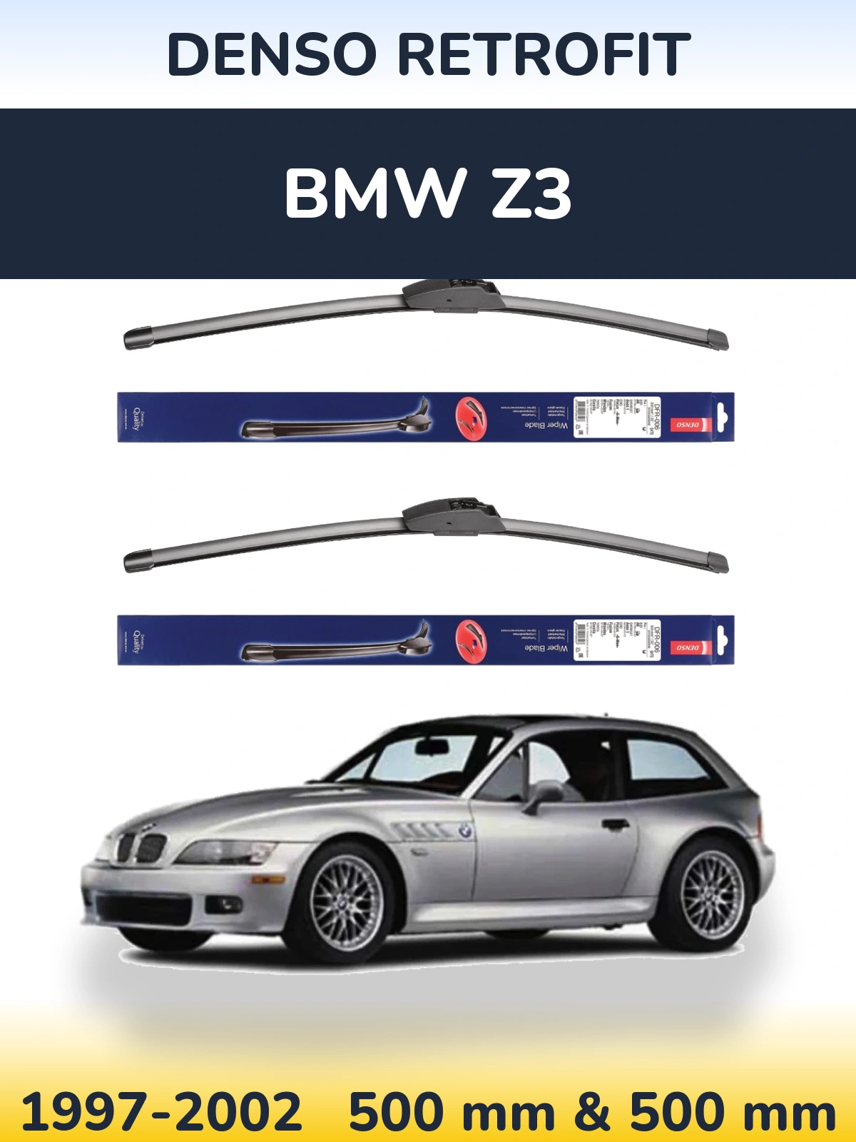 Sada předních stěračů Denso Retrofit 500 a 500 mm pro BMW Z3 1997-2002