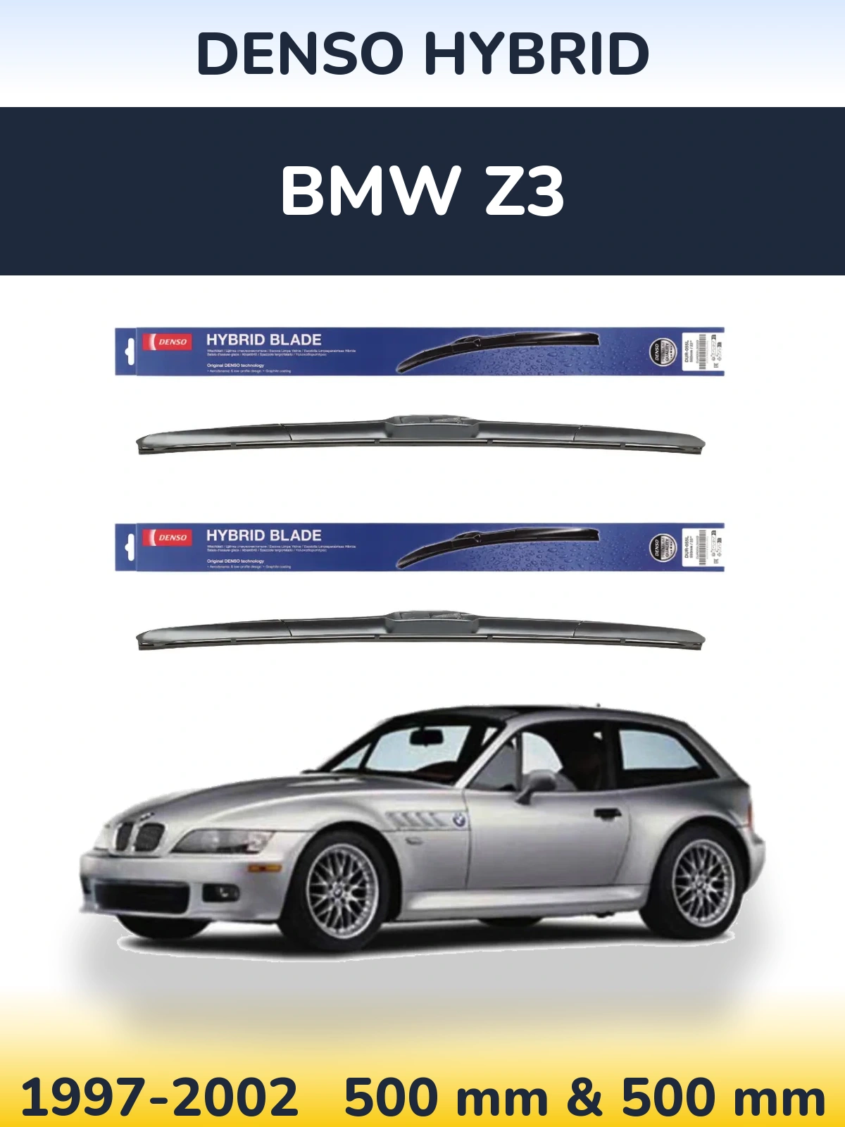 Sada předních stěračů Denso Hybrid 500 a 500 mm pro BMW Z3 1997-2002