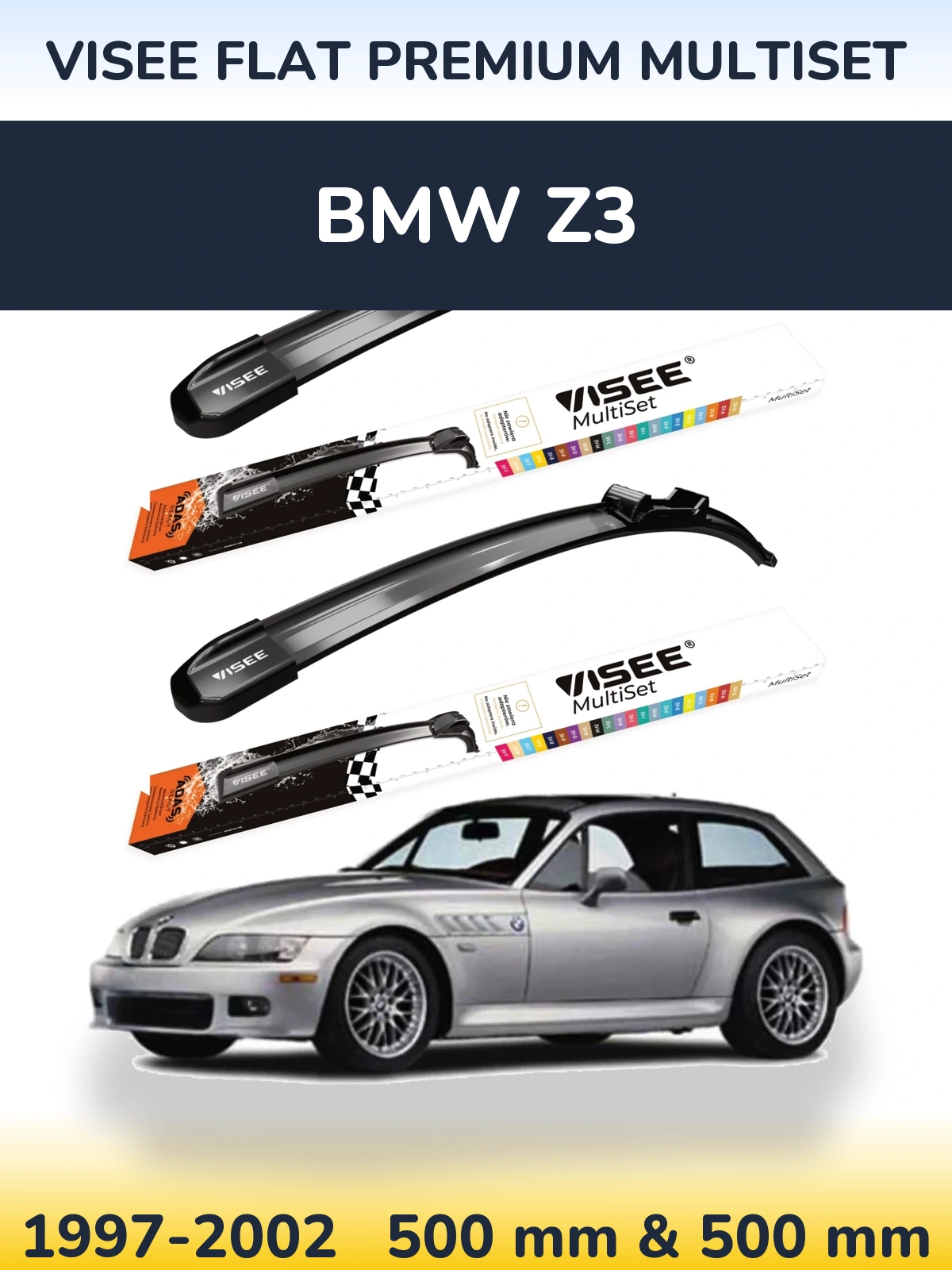 Sada předních stěračů VISEE FLAT PREMIUM MultiSet 500 a 500 mm pro BMW Z3 1997-2002