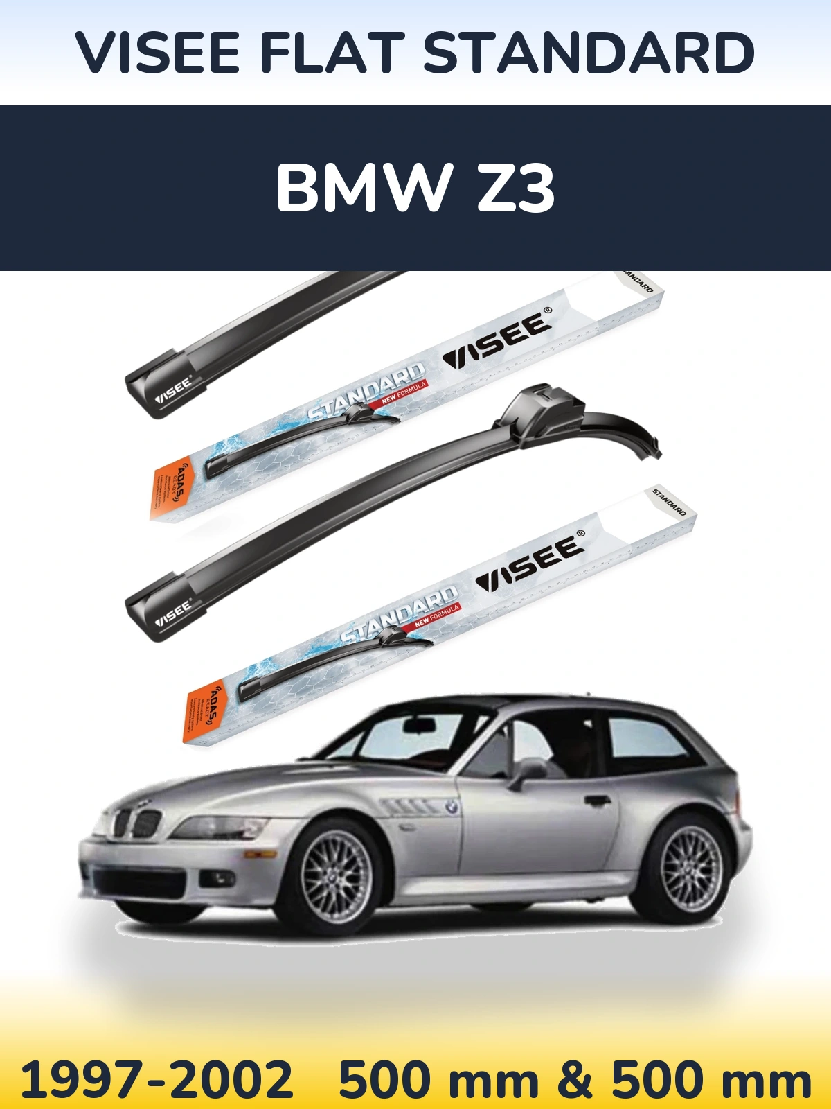 Sada předních stěračů VISEE FLAT STANDARD 500 a 500 mm pro BMW Z3 1997-2002