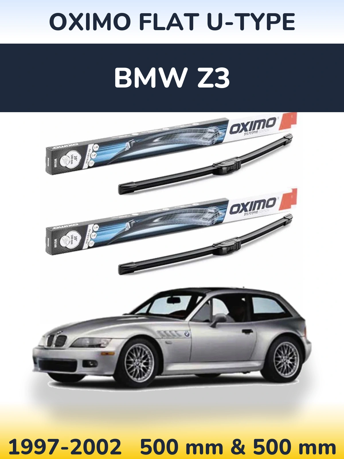 Sada předních stěračů Oximo Flat U-type 500 a 500 mm pro BMW Z3 1997-2002