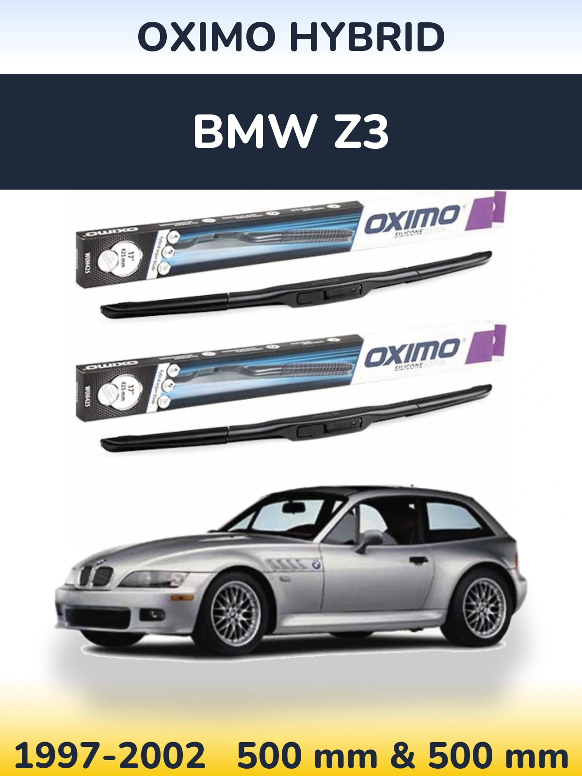 Sada předních stěračů Oximo Hybrid 500 a 500 mm pro BMW Z3 1997-2002