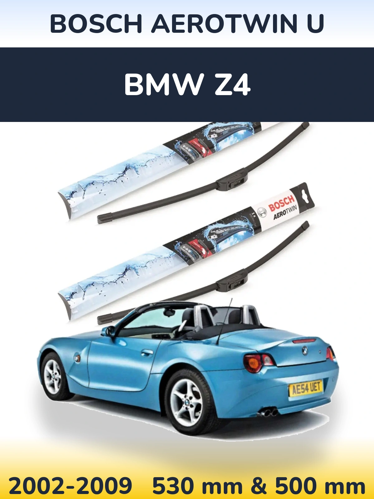 Sada předních stěračů BOSCH AeroTwin U 530 a 500 mm pro BMW Z4 2002-2009